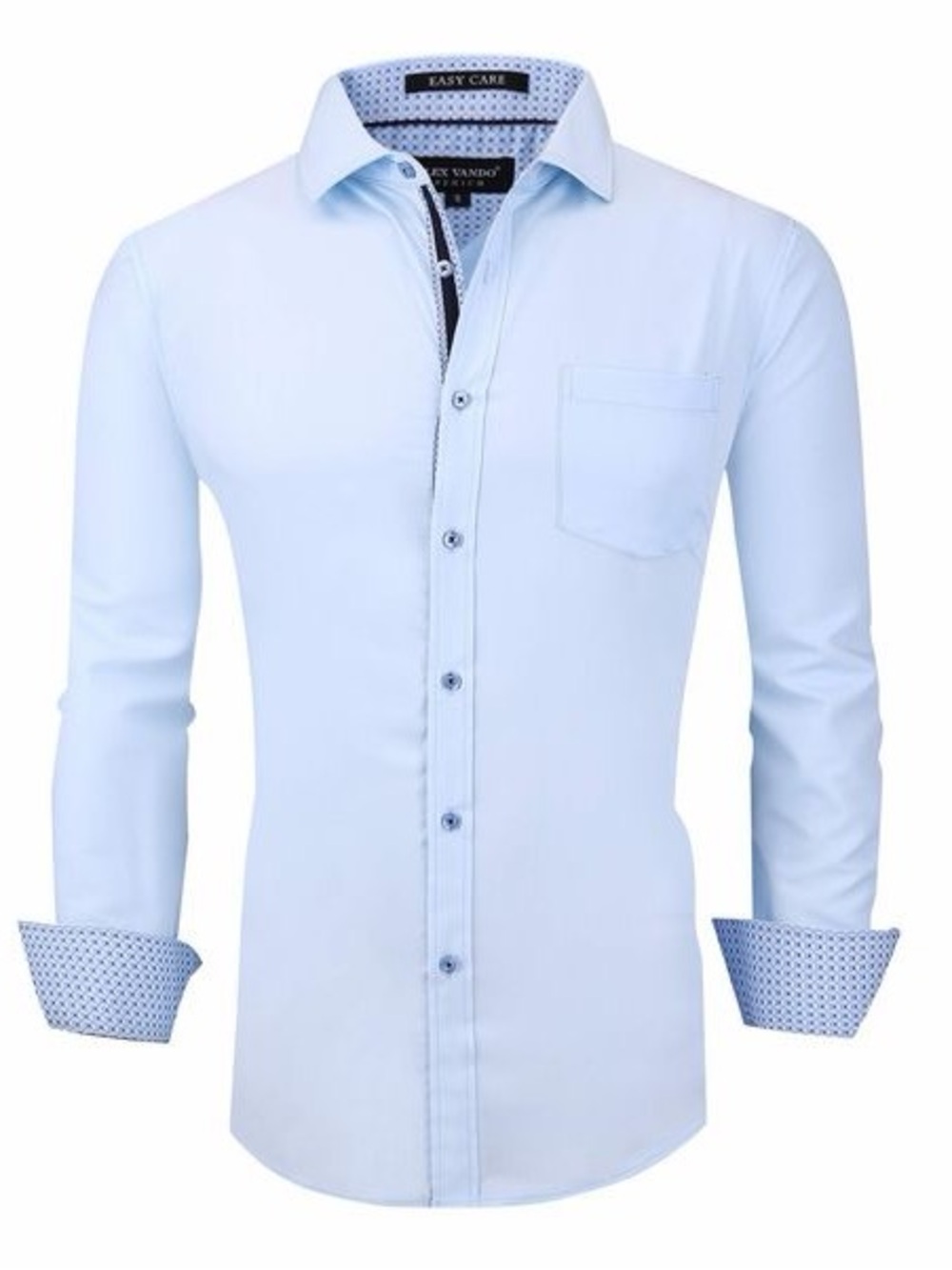 Men's Light Blue Dress Shirt with Contrast Trim